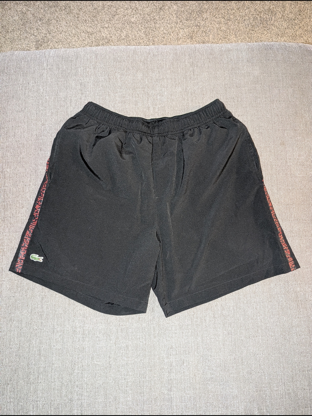 Lacoste Black Athletic Shorts with Red Side Trim